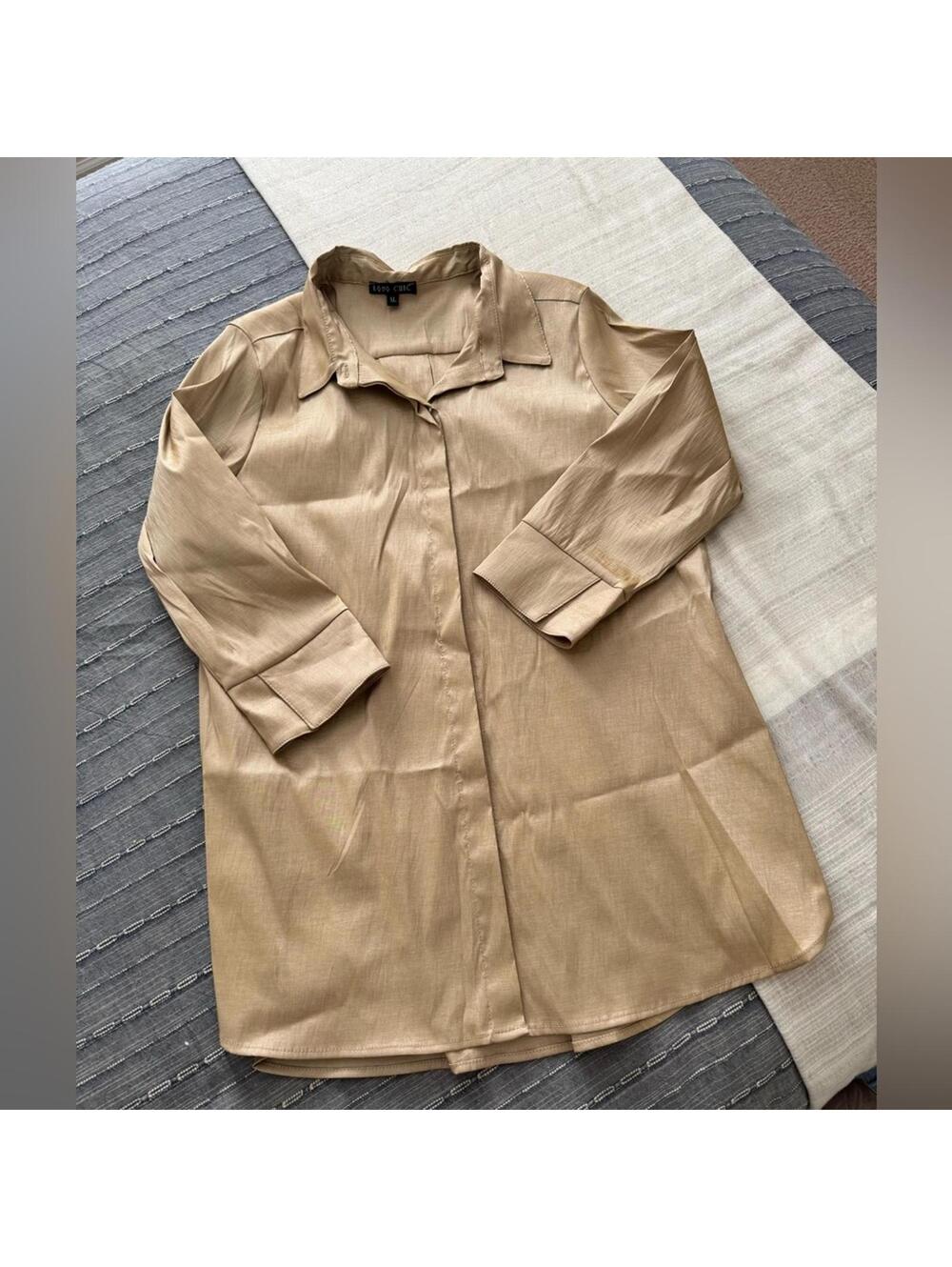 Boho Chic Elegant Tan Women's tunic button down size XL golden color